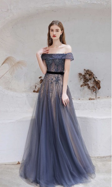 Off the shoulder hot sale lace formal dress